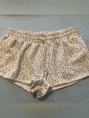 Women's Cream Floral Drawstring Lounge Shorts